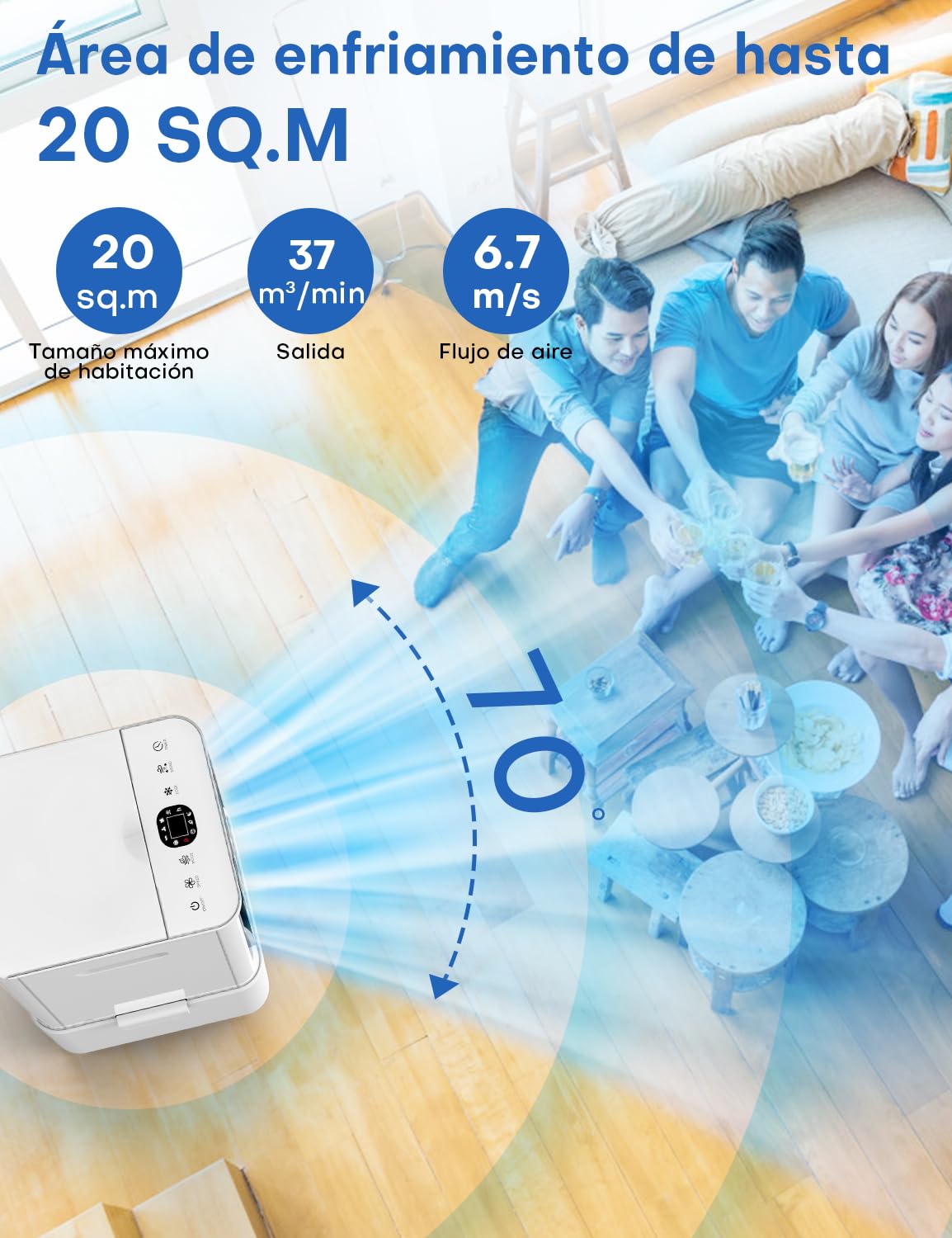 NOMEY 3 En 1 Aire Acondicionado Portรกtil, 9L Tanque Enfriador de Aire Portatil, 4 Modos 3 Velocidades, Apagado Automรกtico, Control Remoto, Temporizador de 12h, Ideal Para Dormitorios, Oficinas