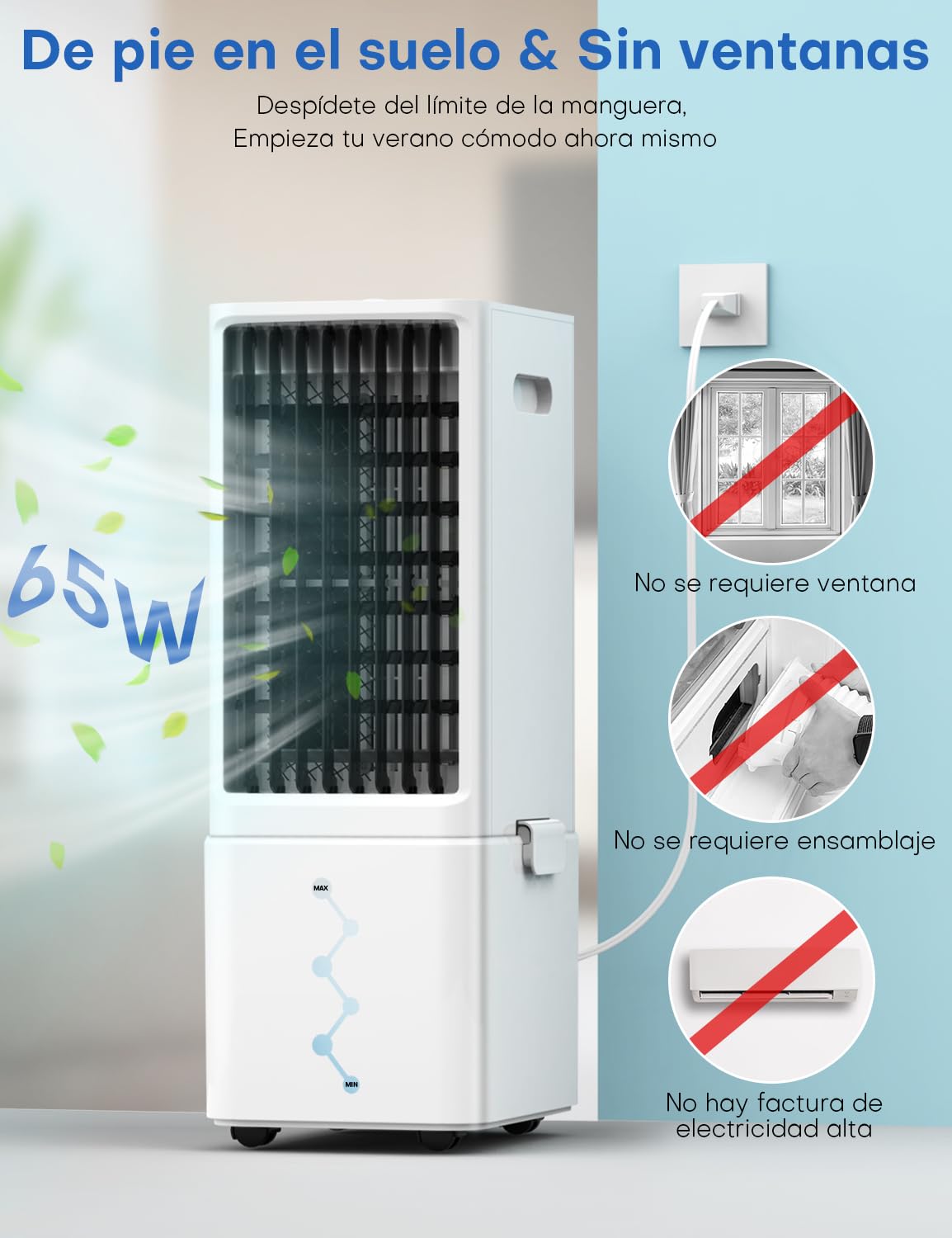 NOMEY 3 En 1 Aire Acondicionado Portรกtil, 9L Tanque Enfriador de Aire Portatil, 4 Modos 3 Velocidades, Apagado Automรกtico, Control Remoto, Temporizador de 12h, Ideal Para Dormitorios, Oficinas