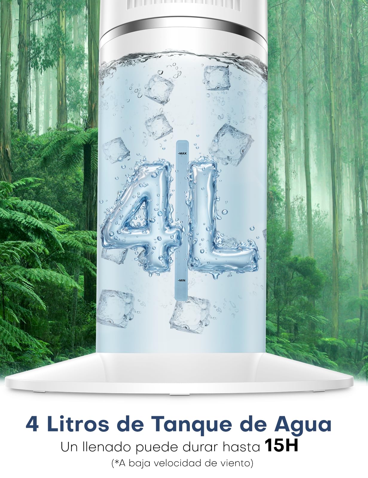 NOMEY Enfriador de Aire, 107CM Oscilación de 90°, 4L Tanque Aire Acondicionado, Viene con un Ventilador de Mano Portátil, Control Remoto, Pantalla LED Táctil, 4 Modos 3 Velocidades, 12H Temporizador