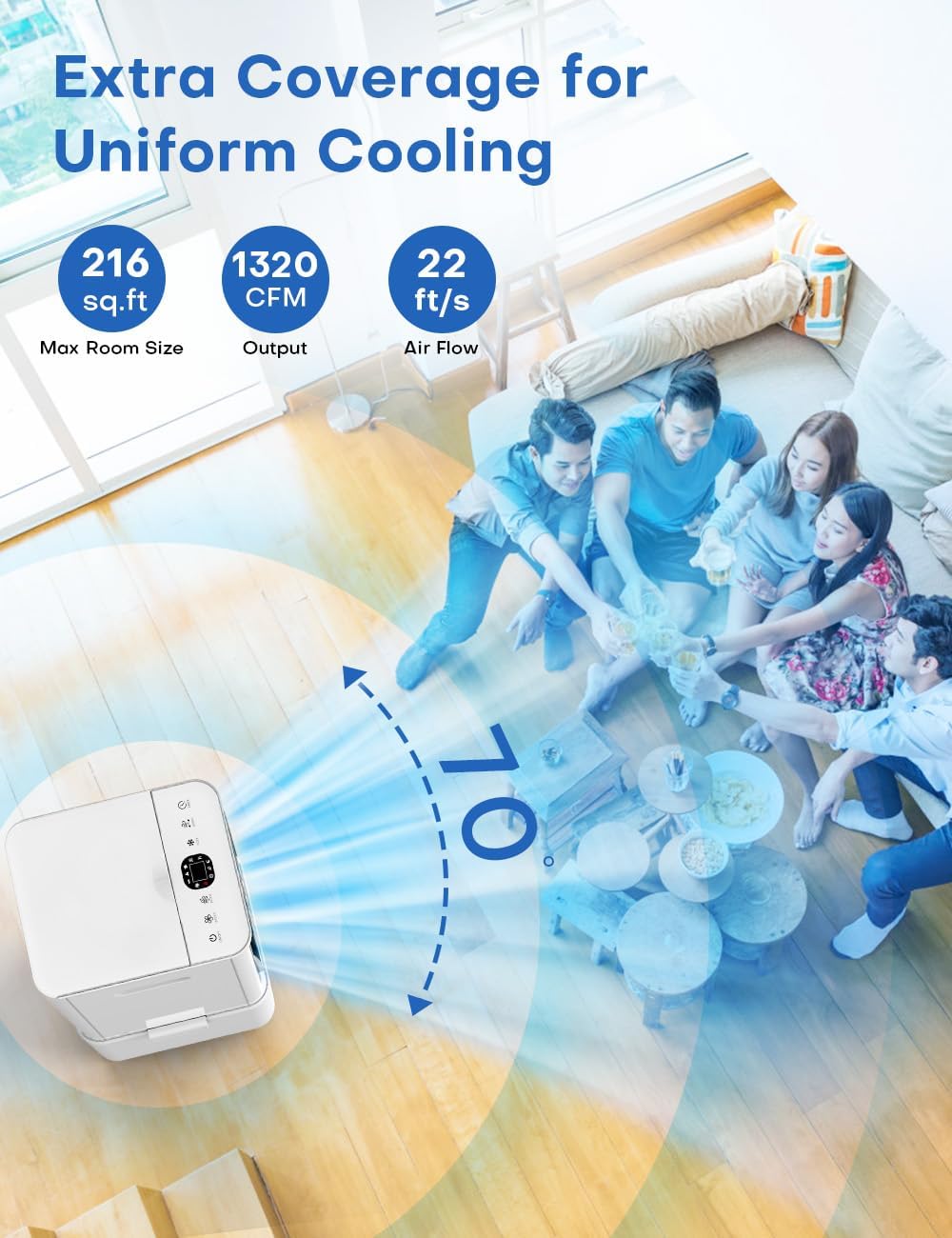 NOMEY 4 EN 1 Aire Acondicionado Portátil 12 L, Ventilador Enfriador de Aire 4 Modos, 4 Velocidades,90° Oscilación Auto, Control Remoto, Pantalla LED, Alerta sin Agua, Temporizador 12H, Para Hogar