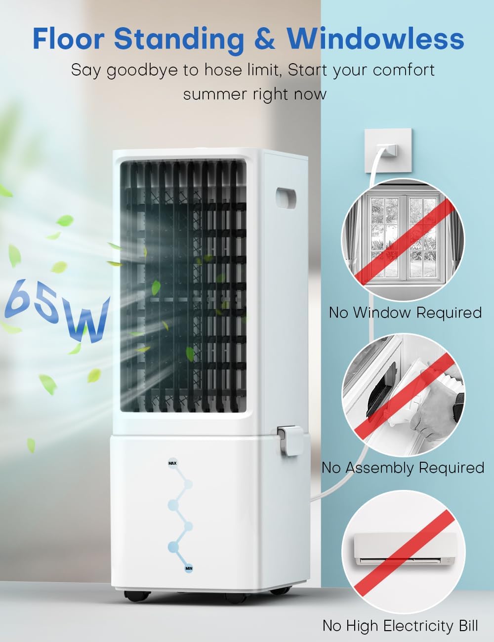 NOMEY 4 EN 1 Aire Acondicionado Portátil 12 L, Ventilador Enfriador de Aire 4 Modos, 4 Velocidades,90° Oscilación Auto, Control Remoto, Pantalla LED, Alerta sin Agua, Temporizador 12H, Para Hogar
